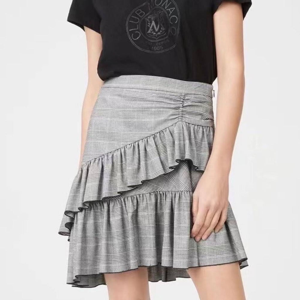 Club monoco ruffle tiered black plaid mini skirt size‎ 2